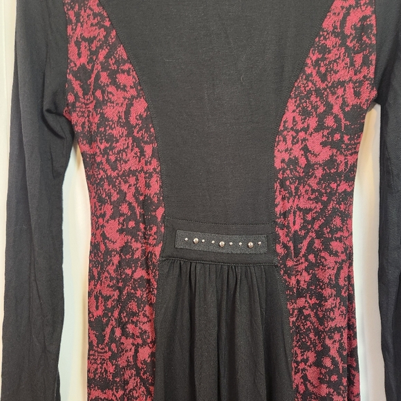 Y2K Whimsigoth Red Black Tunic Mini Dress Dolcezza Long Sleeve Size Small Goth - Picture 7 of 12